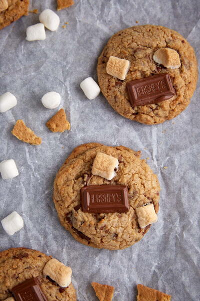 S’mores Cookies With Toasty Marshmallows And Melted Hershey Bars