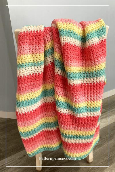 Bright Pastel Textured Crochet Throw Blanket 