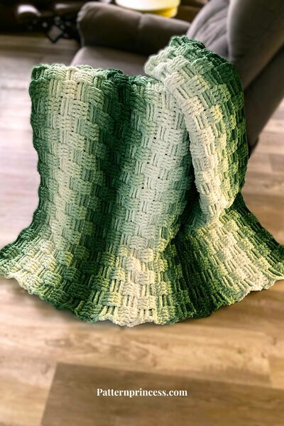 Basket Weave Chunky Evergreen Throw Blanket Crochet Pattern