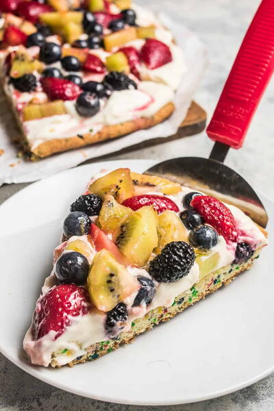 Fresh Fruit Pizza With A Soft Sprinkle Cookie Crust