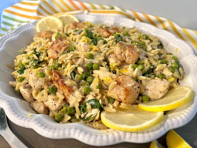 Lemon Chicken Orzo Skillet Dinner