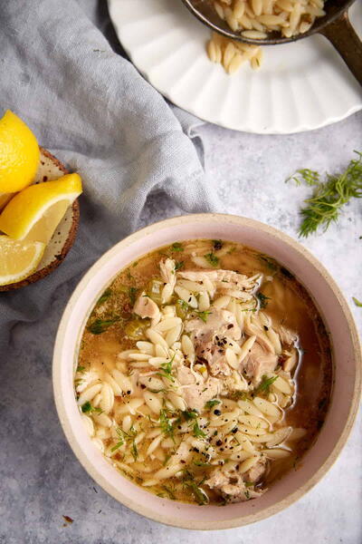 One-pot Lemon Chicken Orzo Soup With Fresh Dill