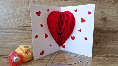 Honeycomb Heart Card With Dog Made From Simple Shapes