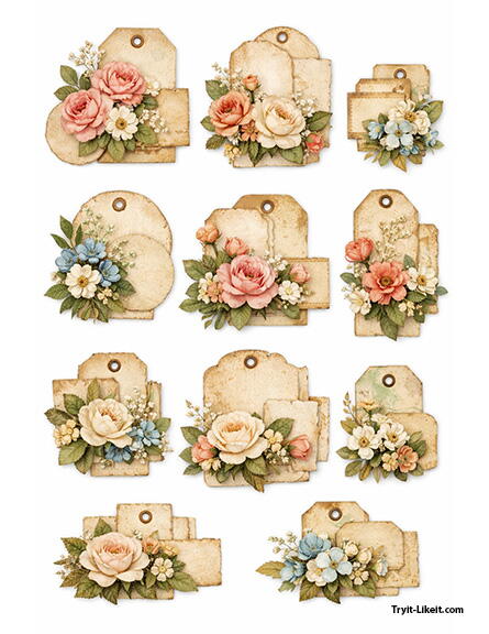 Floral Tag Clusters For Paper Crafting