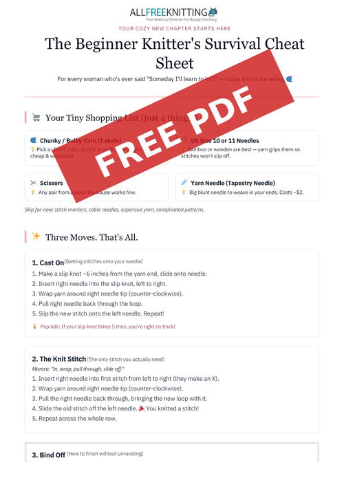 Beginner Knitters Survivor Cheat Sheet