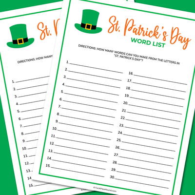 St. Patrick’s Day Word List