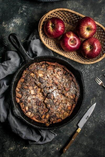 German Apple Pancake (dutch Baby) Baked With Cinnamon Apples