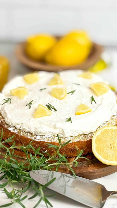 Lemon Rosemary Olive Oil Cake With Lemon Curd Whipped Cream