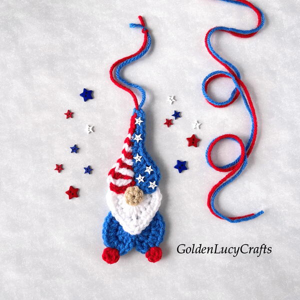 Crochet Patriotic Gnome Ornament