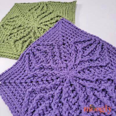 Forked Cable Square - 8 Inch Crochet Block
