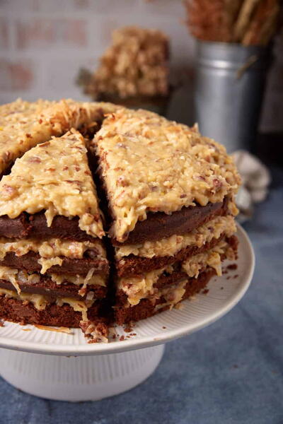 Sour Cream German Chocolate Cake With Coconut Pecan Frosting