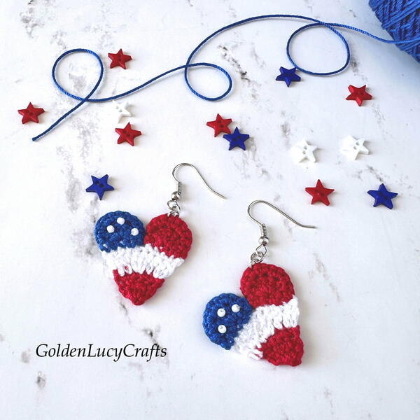 Crochet Patriotic Heart Earrings