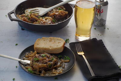 Healthy Grilled Salisbury Steak With Beer & Onion Gravy