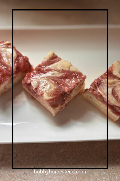 Strawberry Rhubarb Swirl Cheesecake Squares Recipe