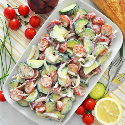Creamy Cucumber Tomato Salad | Healthy 10 Minute Recipe