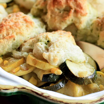Summer Squash Casserole Topped With Biscuits