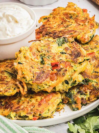 Crispy Vegetable Fritters With Garlic Sauce