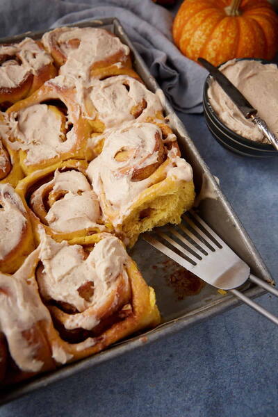 Soft Pumpkin Cinnamon Rolls With Cream Cheese Frosting