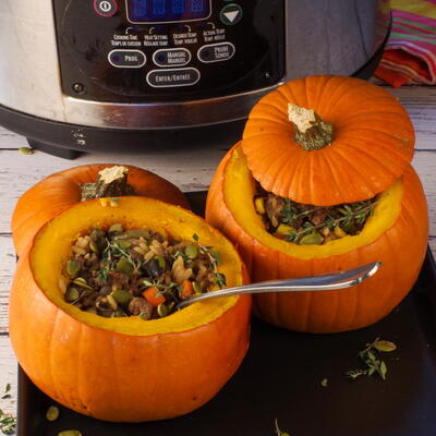Easy Slow Cooker Dinner In A Pumpkin
